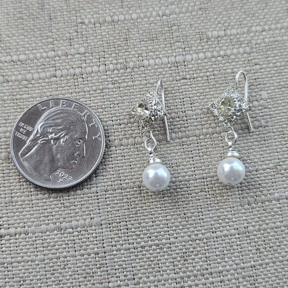 Women Earrings Silver Tone Small Faux Pearl Drop Down Fashion Jewelry New - Picture 12 of 12